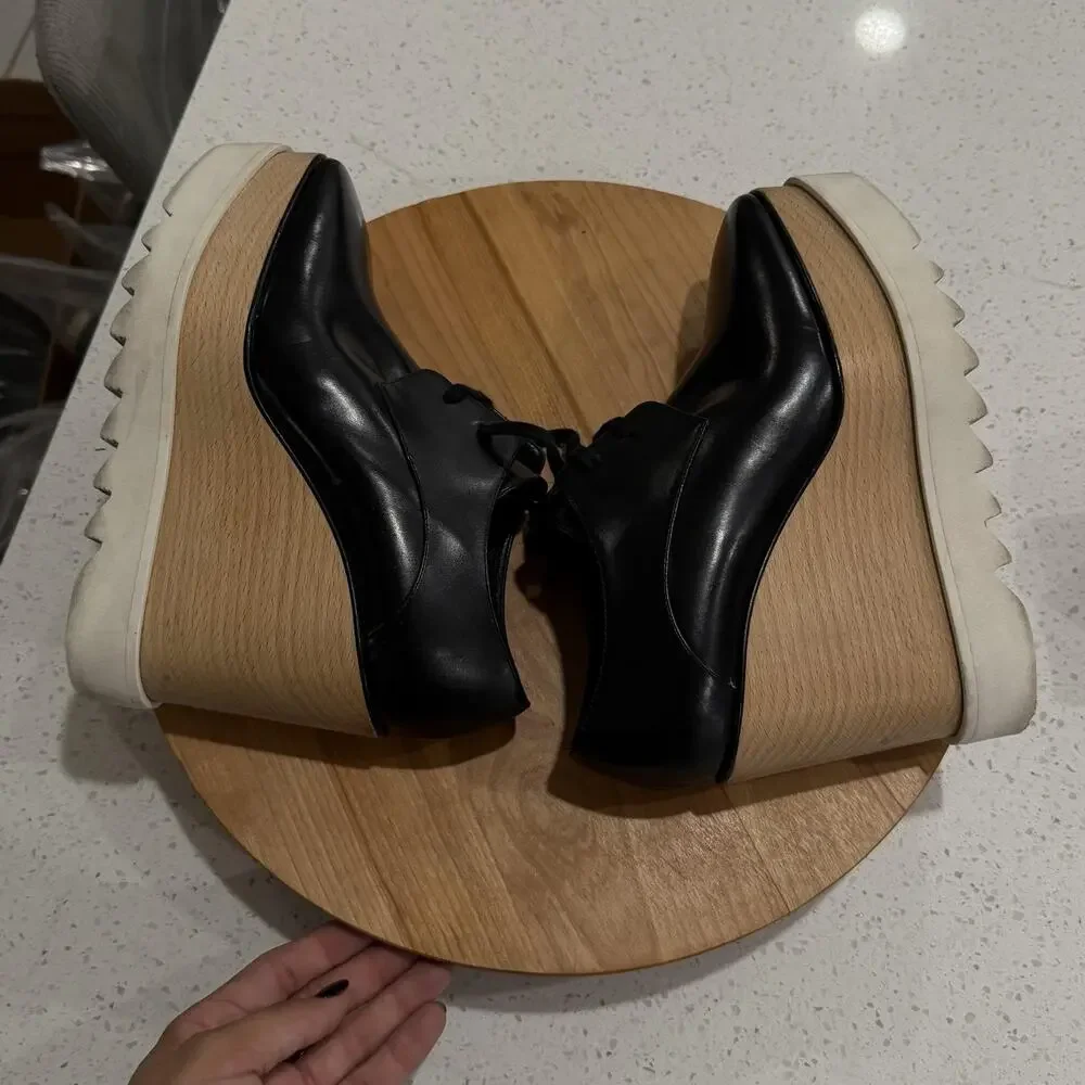 Stella McCartney Heels 7 Elyse Platform Wedge Square Toe Black Office Chic Italy